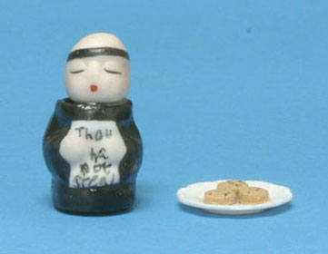 Dollhouse Miniature Thou Shall Not Steal Monk Cookie Jar W/Assorted Plate